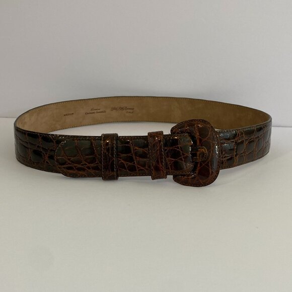 Saks Fifth Avenue Brown‎ Narrow Crocodile Belt Skinny Leather Saint Laurent Cassandre Thin Belt in Crocodile-Embossed  main image 4
